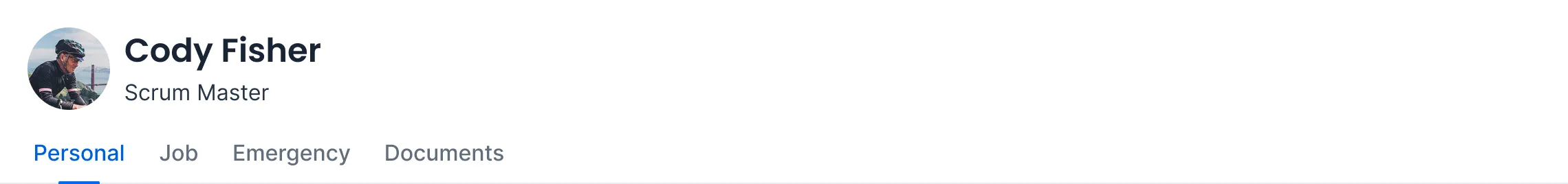 A mock-up of a header containing an employee’s name